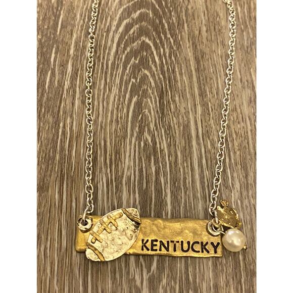 Kentucky Gold & Silver Football Bar Necklace - Picture 2 of 2